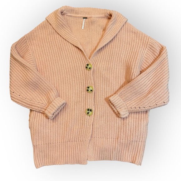 Free‎ People Women's Shawl Collar Button Front Pink Knit Cardigan Sweater Small - Picture 3 of 14